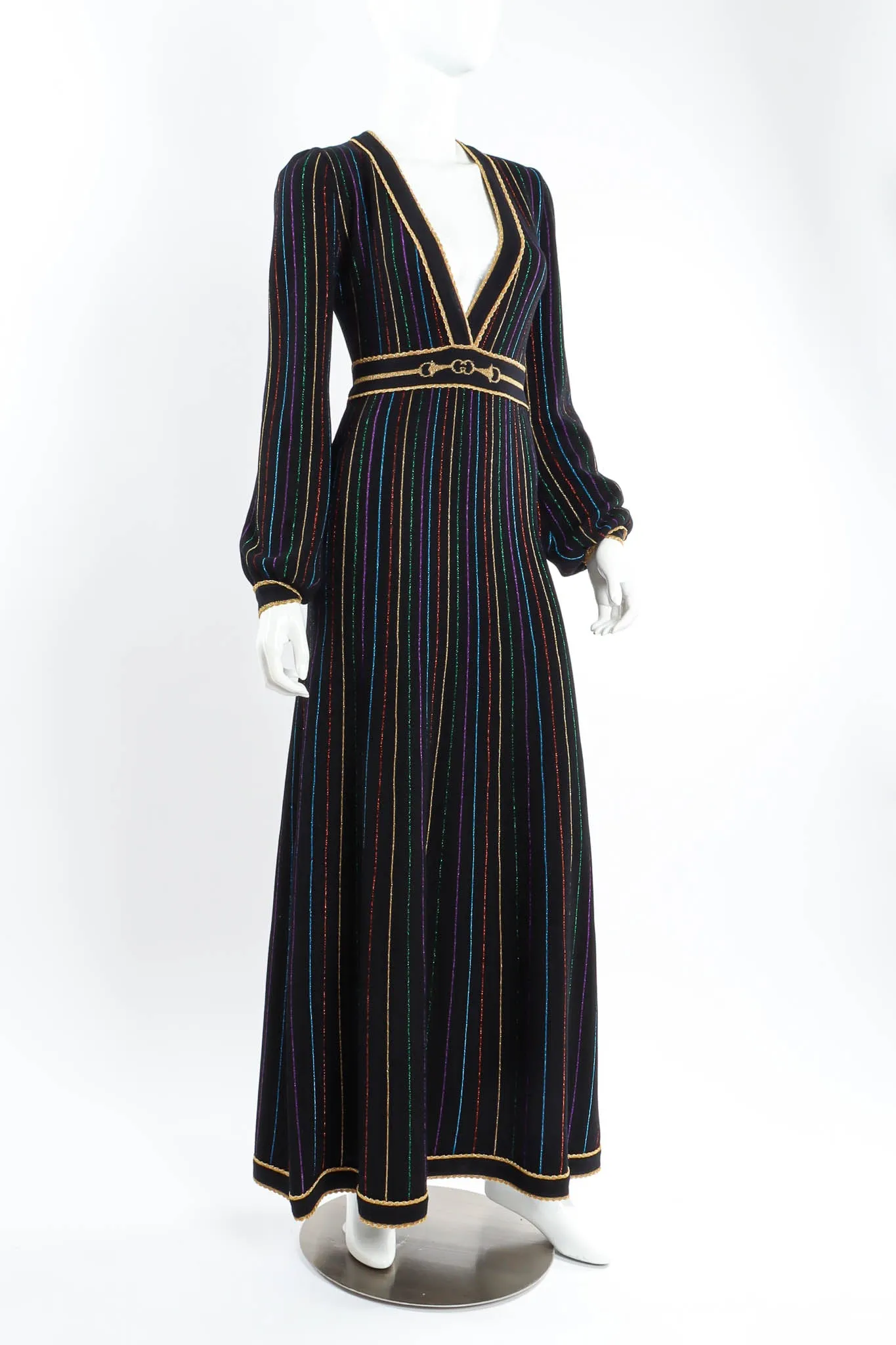2020 Resort Horsebit Metallic Stripe Knit Dress