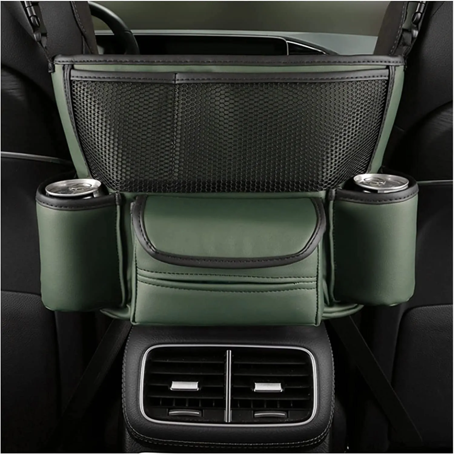 Car Net Pocket Handbag and Purse Holder Between Seats, Large Capacity Multi-Function Automotive Interior Organizers and Storage Bag in Center Console Armrest Box, Universal Fit for All Cars, Car Accessories