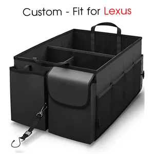 Car Trunk Organizer - Collapsible, Custom fit for All Cars, Multi-Compartment Automotive SUV Car Organizer for Storage w/ Adjustable Straps - Car Accessories for Women and Men FJ12993