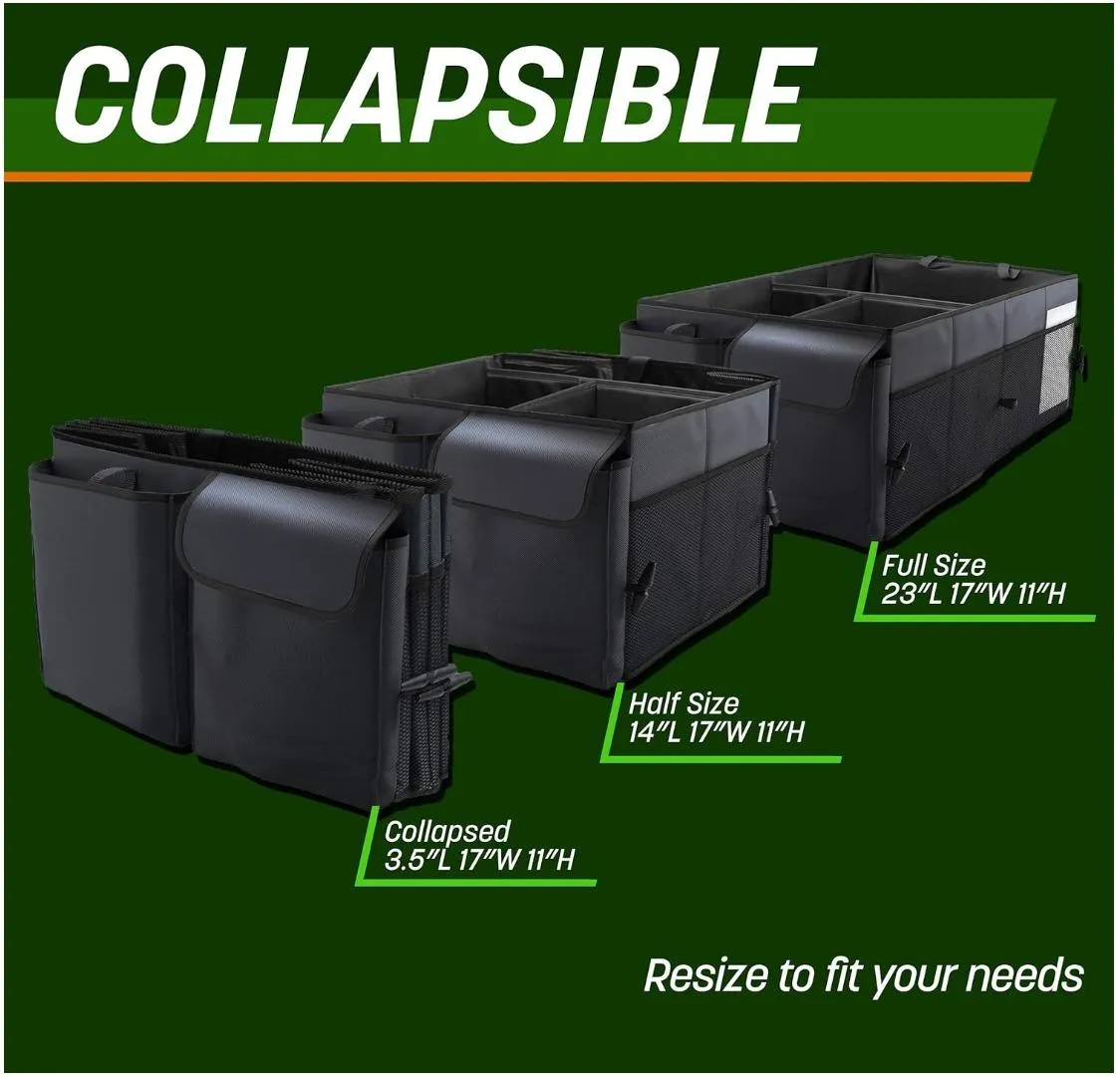 Car Trunk Organizer - Collapsible, Custom fit for All Cars, Multi-Compartment Automotive SUV Car Organizer for Storage w/ Adjustable Straps - Car Accessories for Women and Men JE12993