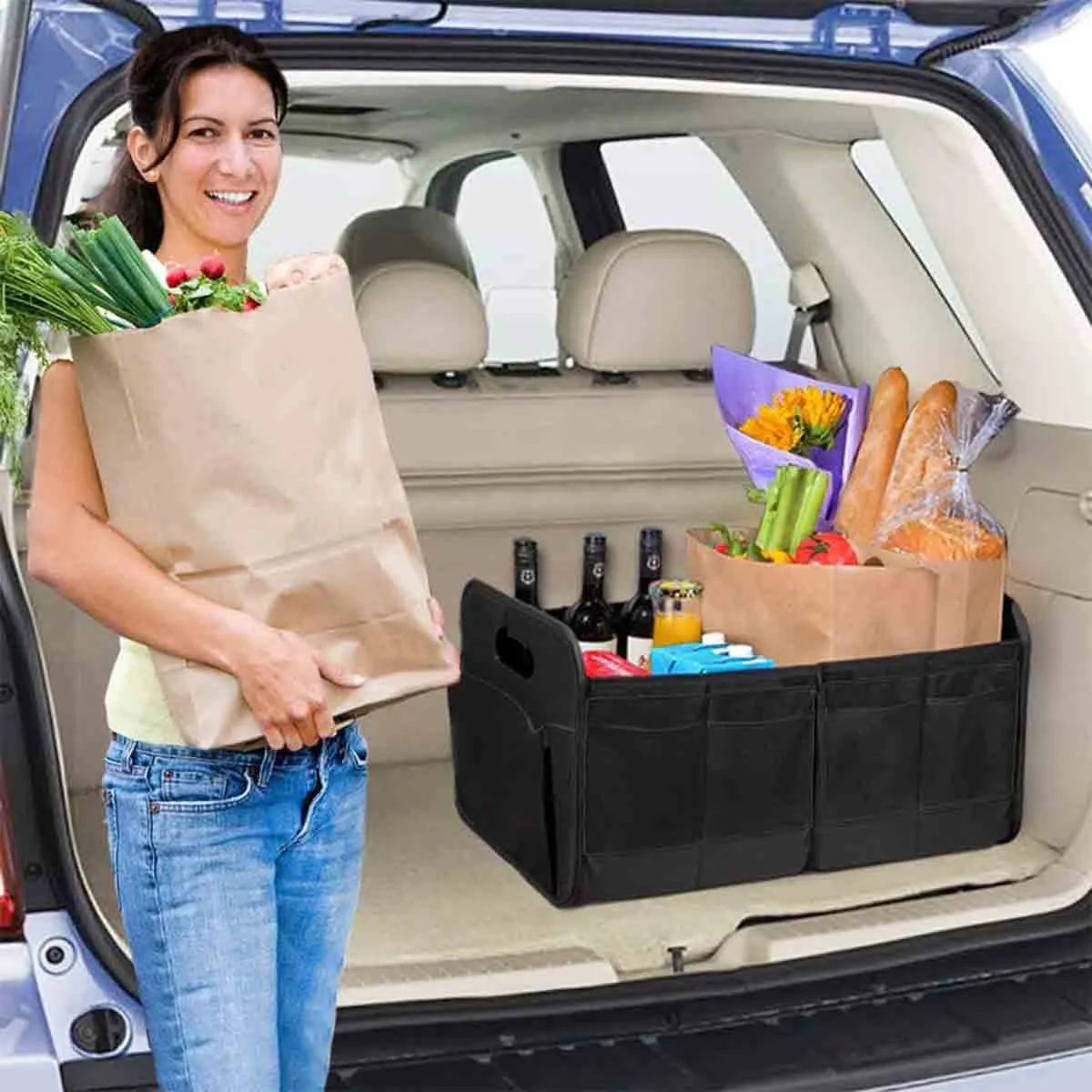 Custom Text For Car Trunk Organizer Storage, Compatible with All Cars, Reinforced Handles, Collapsible Multi, Compartment Car Organizers, Foldable and Waterproof, 600D Oxford Polyester DE12995