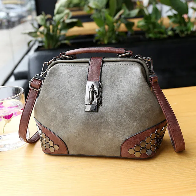 Fashion Women Handbags New Women Lock Chain Rivets Vintage Pu Leather Crossbody Shoulder Bag Ladies Doctor Bags Female Totes