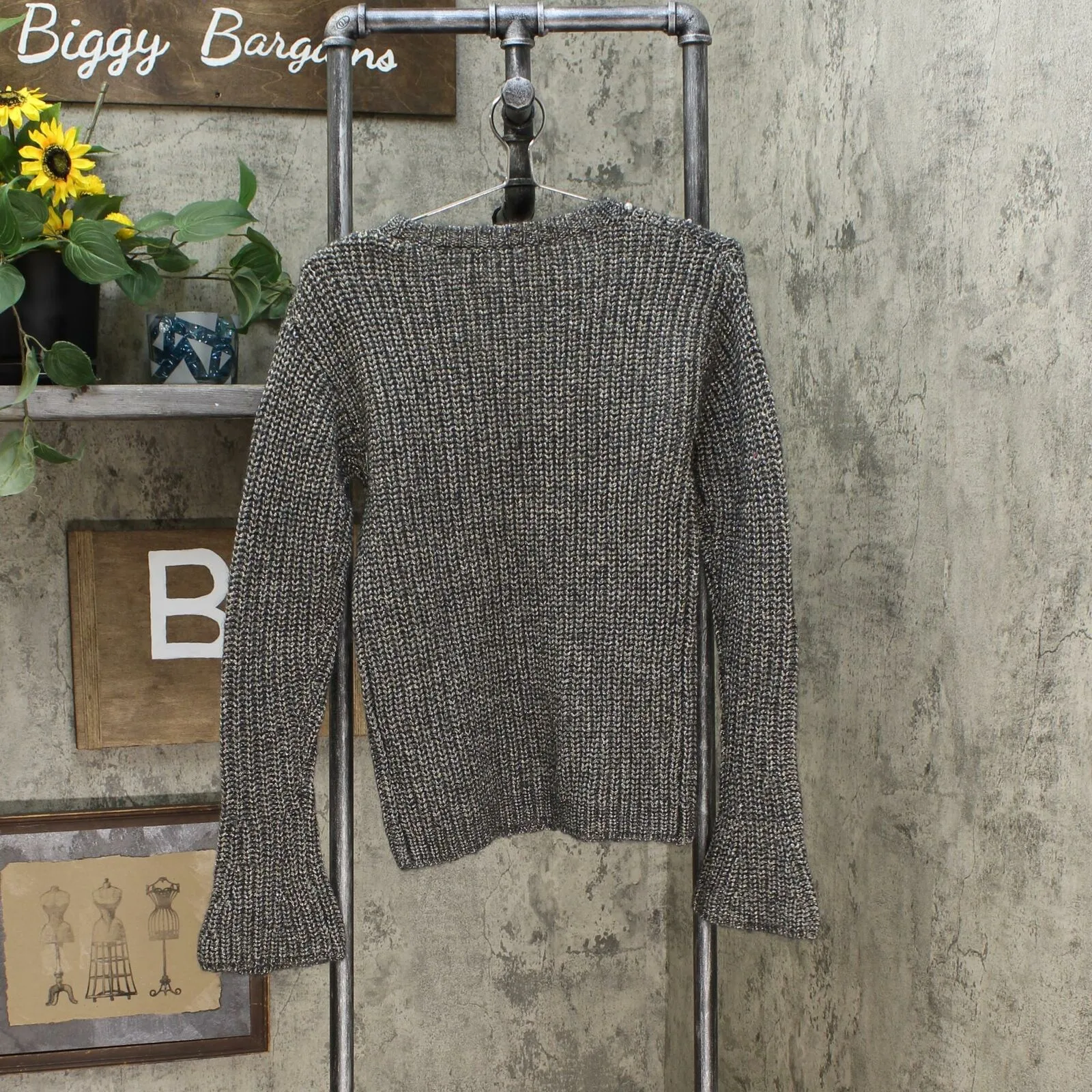 GUESS Big Girls Pearl Trim Wool Pullover Metallic Sweater