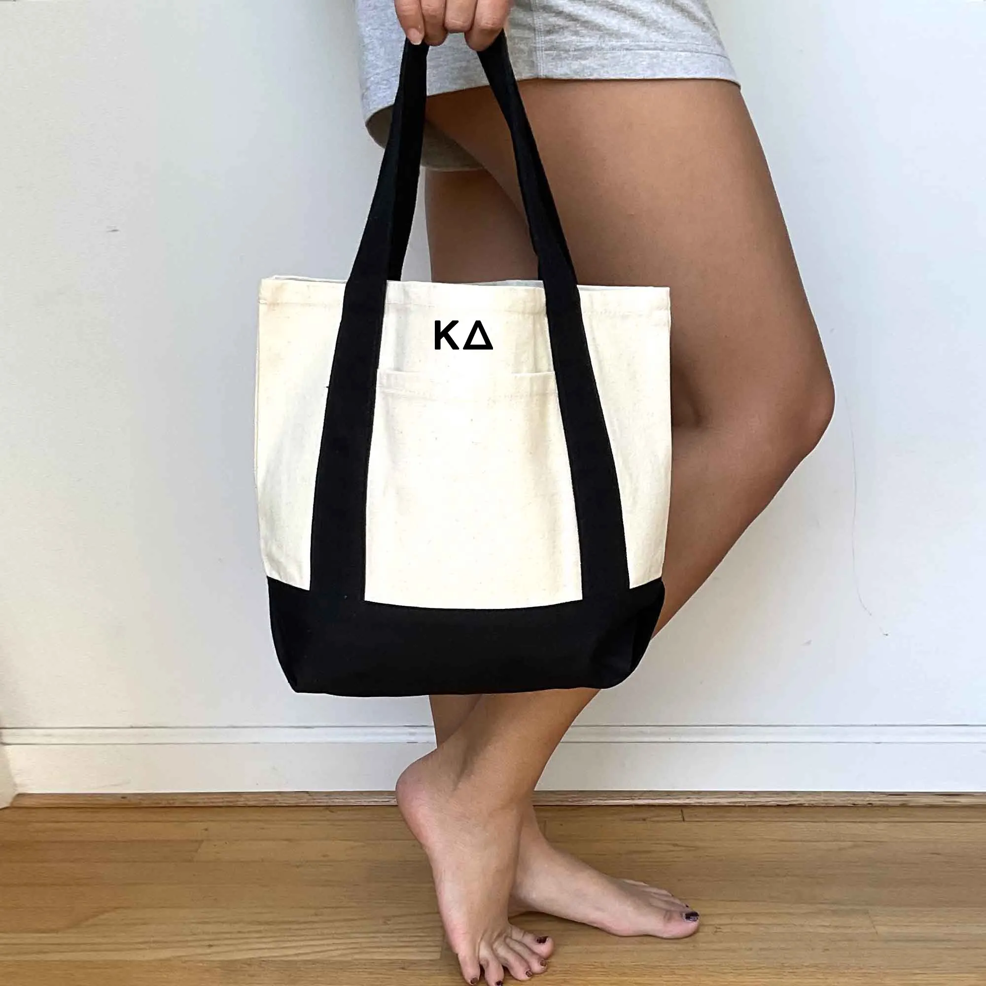 Kappa Delta Black Trim Canvas Tote Bag - Perfect for Everyday Sorority Life