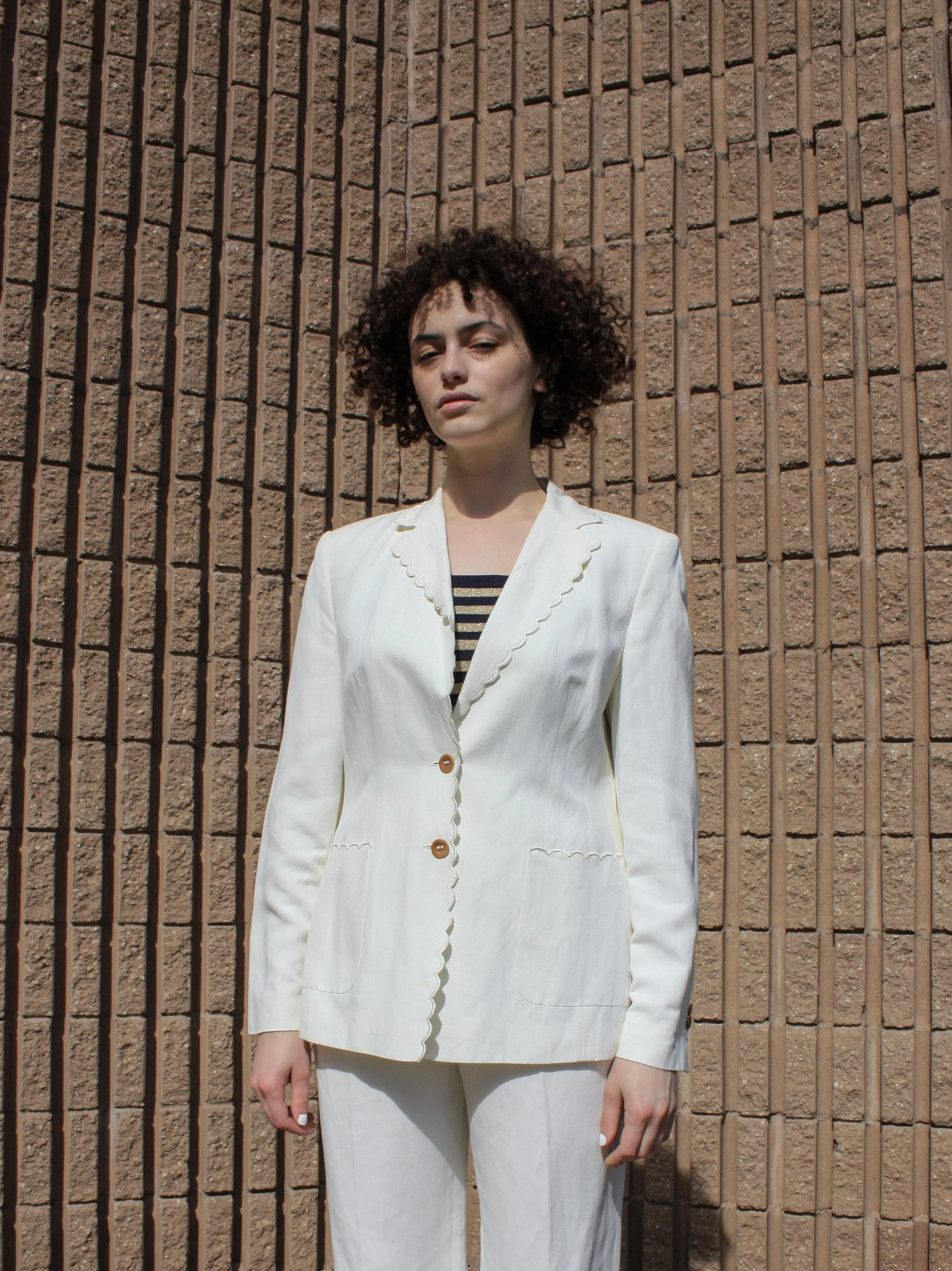 Louis Féraud Scalloped Linen Suit