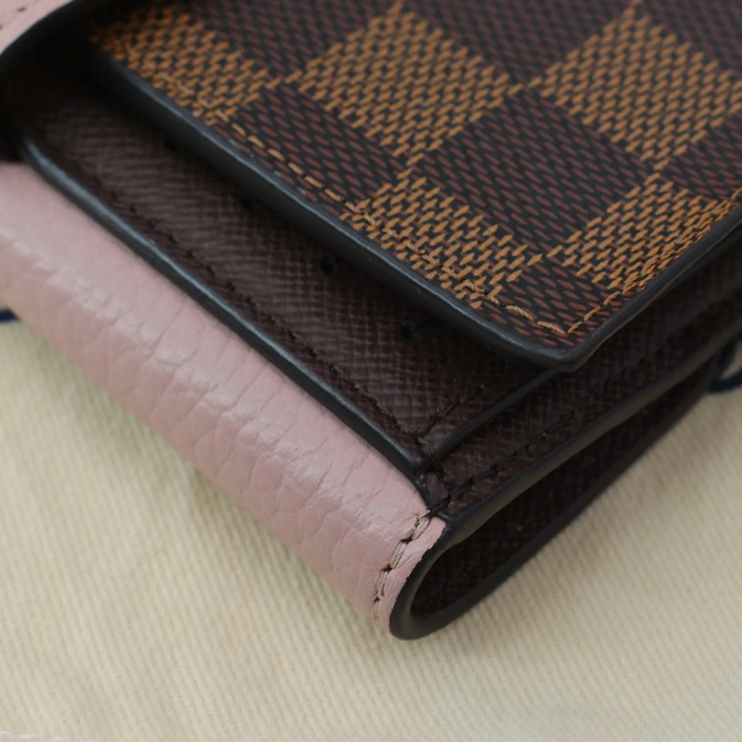 LOUIS VUITTON Damier Ebene Normandy Compact Wallet Rose Ballerine