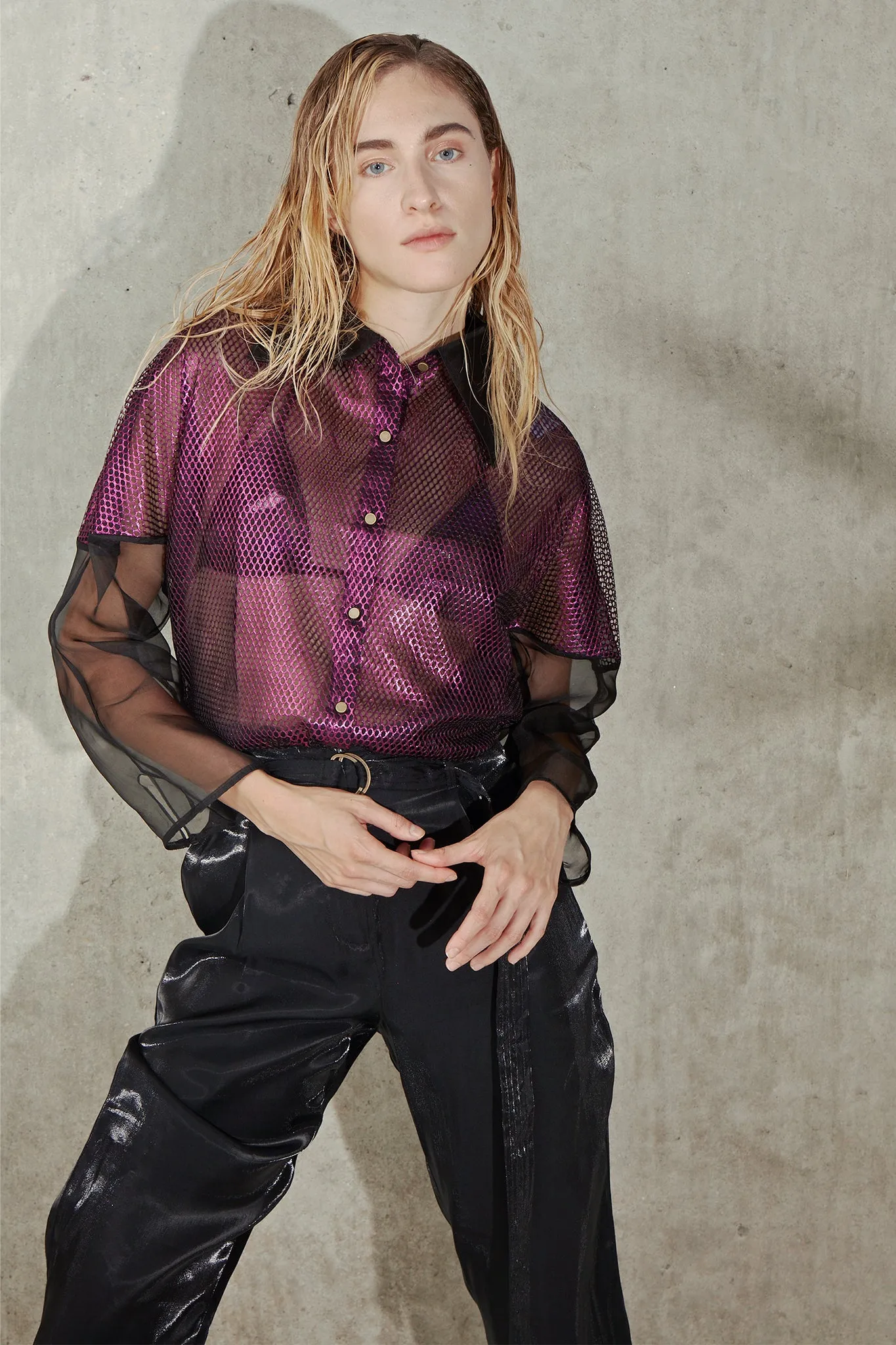 Mesh Organza Shirt - Magenta