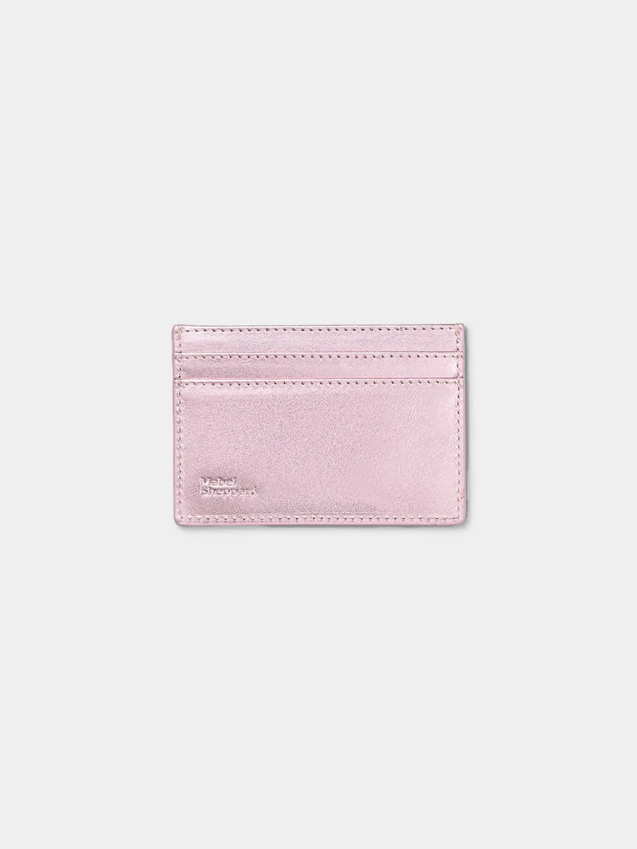 Metallic Pink Leather Heart Card Holder