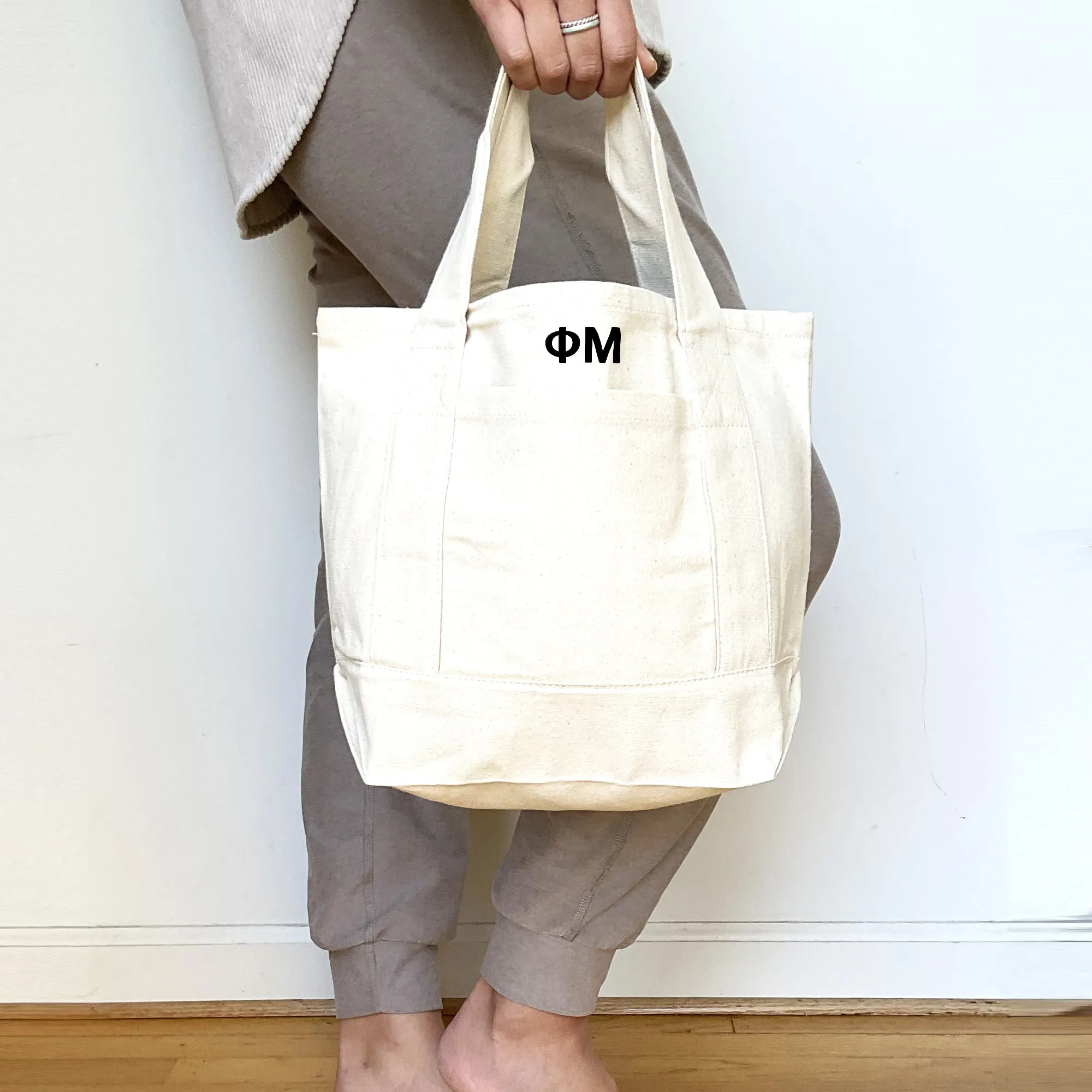 Phi Mu Black Trim Canvas Tote Bag - Perfect for Everyday Sorority Life