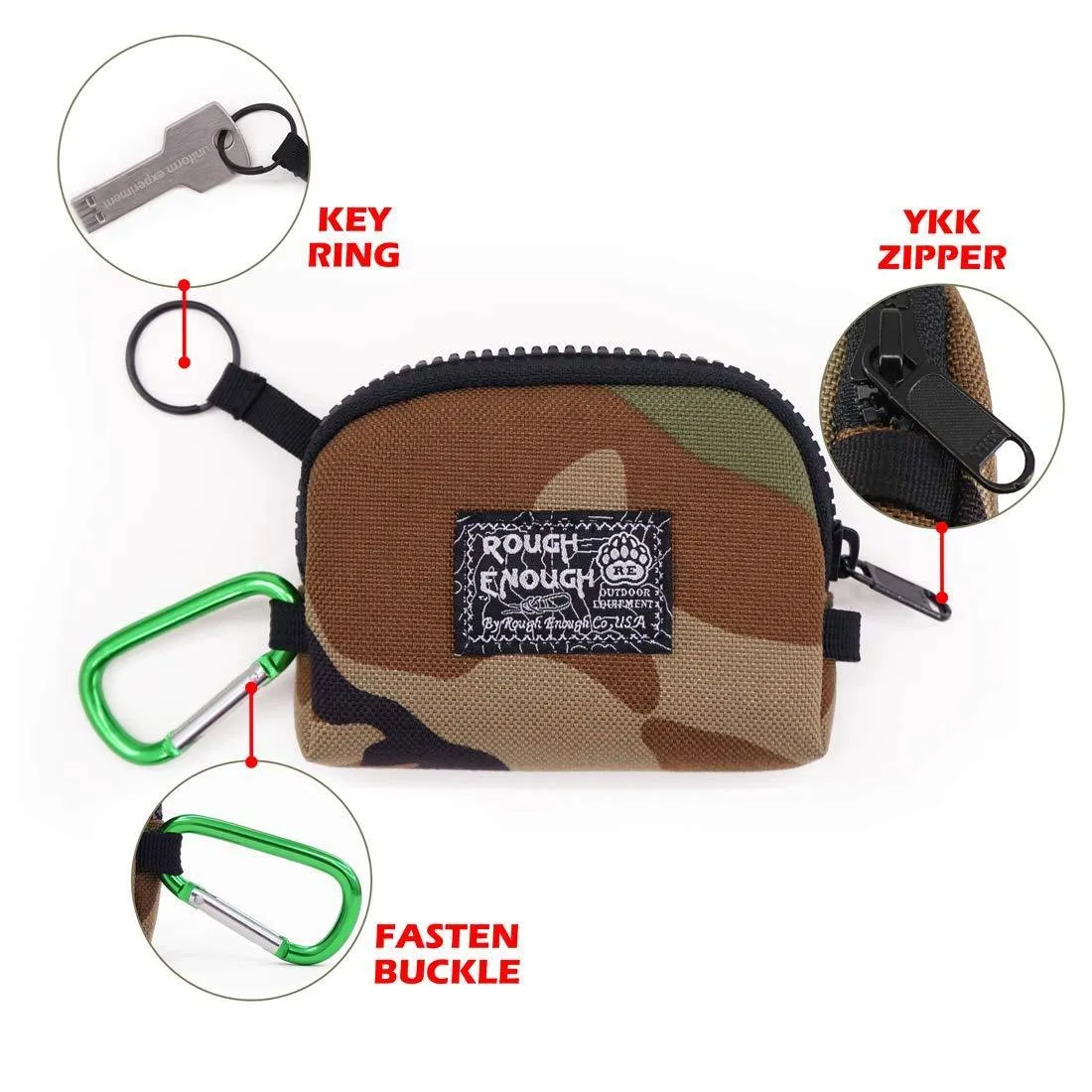 Rough Enough Small Mini Minimalist Mens Wallet Credit Card Holder Coin Purse Change Zipper Pouch Cash Bag Organizer Earbuds Case with Keychain Ring for Business Women Boys Girls Travel School Party